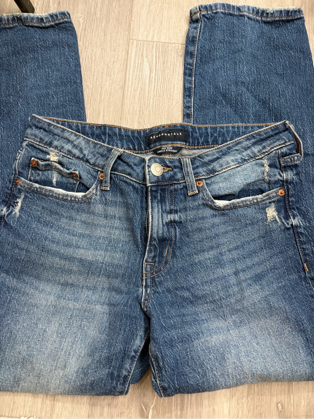 Aeropostale woman Medium Blue Straight Jeans with Subtle Distress
